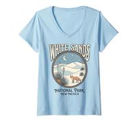 Women's White Sands National Park New Mexico Fox Desert Night Badge V-Neck T-Shirt
