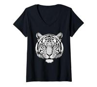 Women's White Siberian Bengal Tiger Endangered Wildlife Cat V-Neck T-Shirt
