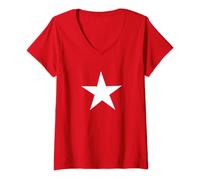 Womens White Star on front V-Neck T-Shirt