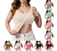 Women's White Tank Top Womens Vest Tops with Shelf Bra Seamless 2 in 1 Camisole Workout Tank Tops Running Yoga Pilates Gym Sports Vests Summer Crewneck Sleeveless Basic Undershirt