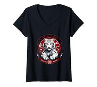 Womens White Tiger Kung Fu Bak Fu Pai V-Neck T-Shirt