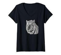 Women's White Tiger V-Neck T-Shirt