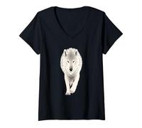 Womens White Wolf Bold Arctic Animal Walking Forward, Love Wolves V-Neck T-Shirt
