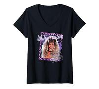 Women's Whitney Houston I Wanna Dance with Somebody Stripe Frame V-Neck T-Shirt