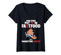 Womens Who Ever Put S in Fastfood! Funny Burger Marketing Genius V-Neck T-Shirt
