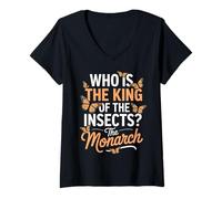 Womens Who is The King The Insects Milkweed Butterfly Monarch V-Neck T-Shirt