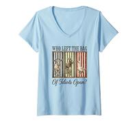 Women's Who Left The Bag of Idiots Open Donkey V-Neck T-Shirt