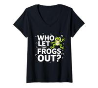 Womens Who Let The Frogs Out Shirt Funny Frog Lovers T-Shirt V-Neck T-Shirt