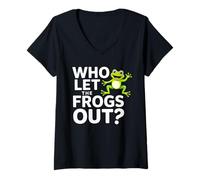 Womens Who Let The Frogs Out Shirt Funny Frog Lovers T-Shirt V-Neck T-Shirt