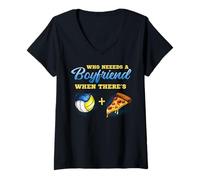 Womens Who Needs a Boyfriend When There’s Volleyball and Pizza V-Neck T-Shirt