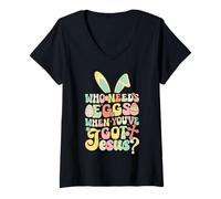 Women's Who Needs Eggs When You got Jesus Christian Resurrection V-Neck T-Shirt