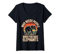Womens Who Needs People When You Have Elephants Funny Elephant V-Neck T-Shirt