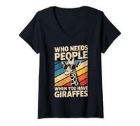 Womens Who Needs People When You Have Giraffes Funny Animal V-Neck T-Shirt