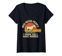 Womens Who Needs People When You Have Horses Funny Horse Riding V-Neck T-Shirt