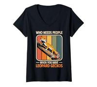 Womens Who Needs People When You Have Leopard Geckos Funny Reptile V-Neck T-Shirt