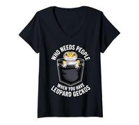 Womens Who Needs People When You Have Leopard Geckos Funny V-Neck T-Shirt