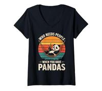 Womens Who Needs People When You Have Pandas Funny Panda Animal V-Neck T-Shirt