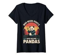 Womens Who Needs People When You Have Pandas Funny Panda V-Neck T-Shirt