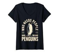Womens Who Needs People When You Have Penguins Funny Penguin Lover V-Neck T-Shirt