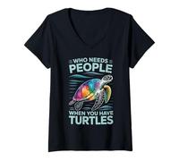 Womens Who Needs People When You Have Turtles Funny Sea Turtle V-Neck T-Shirt