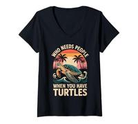 Womens Who Needs People When You Have Turtles Sea Turtle V-Neck T-Shirt