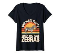 Womens Who Needs People When You Have Zebras Funny Zebra V-Neck T-Shirt