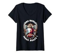 Womens Who Would Jesus Draft Funny Fantasy Football Christian Sport V-Neck T-Shirt