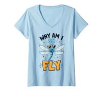 Women's Why Am I So Fly Dragonfly Sunglasses Cool Garden Bug Insect V-Neck T-Shirt