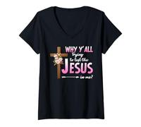 Womens Why are You All Trying to Test The Jesus in Me Christian V-Neck T-Shirt