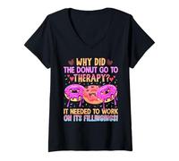 Womens Why Did The Donut Go To Therapy? It Needed To Work On It's F V-Neck T-Shirt