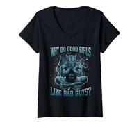 Womens Why Do Good Girls Like Bad Guys Funny Hard Dank Meme Bootleg V-Neck T-Shirt