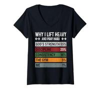 Women's Why I Lift Heavy Pray Hard Christian Gym Workout Bodybuildin V-Neck T-Shirt