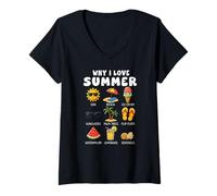 Womens Why I Love Summer Beach Sun Ice Cream Boys Girls Kids V-Neck T-Shirt