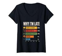 Women's Why Im Late Funny Reasons Chart V-Neck T-Shirt