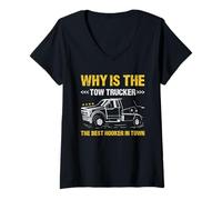 Womens Why is The Tow Trucker The Best Hooker in Town Tow Truck V-Neck T-Shirt