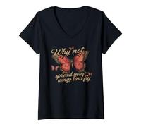 Women's Why Not Spread Your Wings and Fly Butterfly Motivation V-Neck T-Shirt