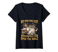 Womens Why Open Your Legs? When You Can Open The Bible Funny Christ V-Neck T-Shirt