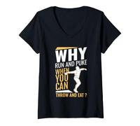 Women's Why Run and Puke When You Can Throw and Eat Funny Design V-Neck T-Shirt