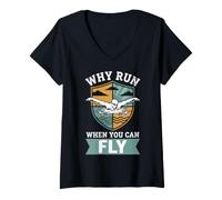 Women's Why Run When You Can Fly Funny Butterfly Swimming V-Neck T-Shirt