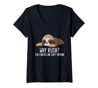 Womens Why Rush Finish Line Isn't Moving Lazy Sloth Motivation V-Neck T-Shirt