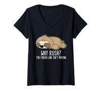 Womens Why Rush Finish Line Isn't Moving Lazy Sloth Motivation V-Neck T-Shirt