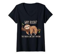 Womens Why Rush Finish Line Isn't Moving Lazy Sloth Motivation V-Neck T-Shirt