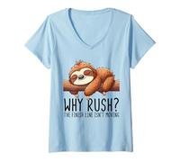 Womens Why Rush Finish Line Isn't Moving Lazy Sloth Motivation V-Neck T-Shirt