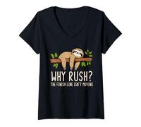 Womens Why Rush Finish Line Isn't Moving Lazy Sloth Motivation V-Neck T-Shirt