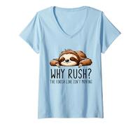 Womens Why Rush Finish Line Isn't Moving Lazy Sloth Motivation V-Neck T-Shirt