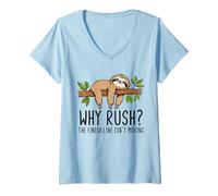 Womens Why Rush Finish Line Isn't Moving Lazy Sloth Motivation V-Neck T-Shirt