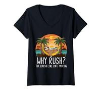 Womens Why Rush Finish Line Isn't Moving Lazy Sloth Motivation V-Neck T-Shirt