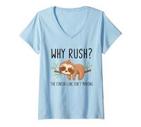 Womens Why Rush Finish Line Isn't Moving Lazy Sloth Motivation V-Neck T-Shirt