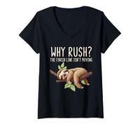 Womens Why Rush Finish Line Isn't Moving Lazy Sloth Motivation V-Neck T-Shirt