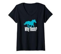 Womens Why Rush? Running Horse V-Neck T-Shirt